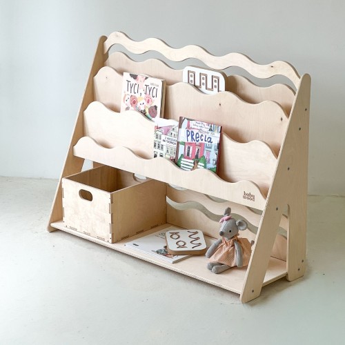 regał drewniany montessori na zabawki