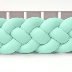 SUPEŁKOWE LOVE - OCHRANIACZ DO ŁÓŻECZKA WARKOCZ 4 PASMOWY WELUROWY MIĘTOWY