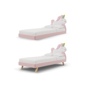 MINKO - ŁÓŻKO TAPICEROWANE DLA DZIEWCZYNKI JEDNOROŻEC UNICORN LEGS TEXTI