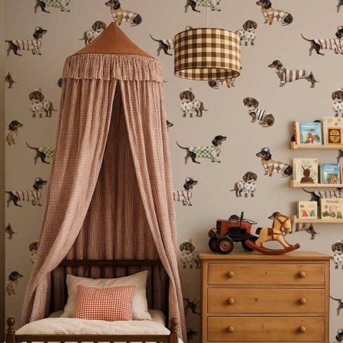 beżowa tapeta w jamniki do pokoju dziecka (3).jpg