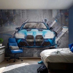 MALUMI - TAPETA DLA CHŁOPCA FAST CAR BLUE