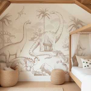 PASTELOWE LOVE - TAPETA DINOZAURY SEPIA