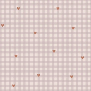 DEKORILLO TAPETA W KRATKĘ I SERCA WRZOSOWA - PRÓBKA TAPETY 