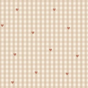 DEKORILLO TAPETA W KRATKĘ I SERCA BEŻOWA - PRÓBKA TAPETY 