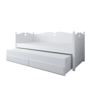 PODWÓJNE ŁÓŻKO SOFA BELLA Z SERDUSZKAMI I SZUFLADAMI