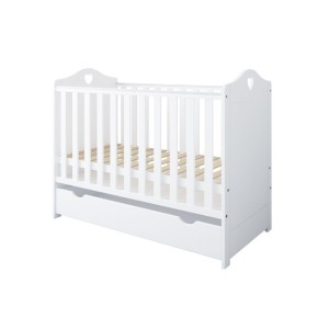 BIAŁE ŁÓŻECZKO DLA NIEMOWLAKA 120x60 cm Z SERDUSZKIEM I SZUFLADĄ BELLA 