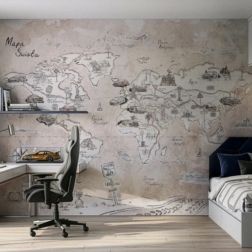 tapeta mapa świata dla starszych dzieci beżowa.jpg