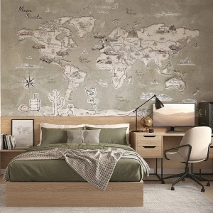 MALUMI - TAPETA DLA DZIECKA TRIP MAP KHAKI