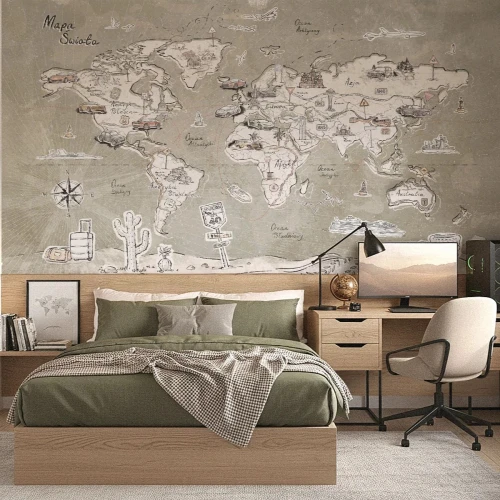 tapeta mapa świata dla starszych dzieci khaki.jpg