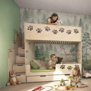 NO LIMITS DESIGN - ŁÓŻKO PIĘTROWE ZE SCHODKAMI FOREST NATURALNE