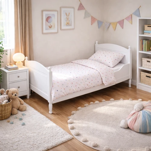 białe łózko dziecięce drewniane