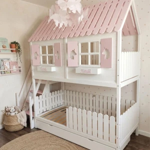 DREAM BEDS - ŁÓŻKO PIĘTROWE DOMEK Z ANTRESOLĄ DO ZABAWY