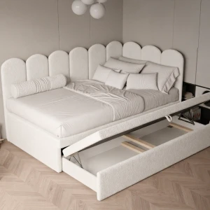 ŁÓŻKO TAPICEROWANE DLA DZIECKA JANE Z DODATKOWĄ POWIERZCHNIĄ DO SPANIA