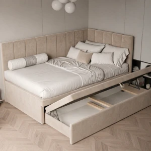 ŁÓŻKO TAPICEROWANE DLA DZIECKA LUCA Z DODATKOWĄ POWIERZCHNIĄ DO SPANIA