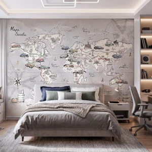 MALUMI - TAPETA DLA DZIECKA TRIP MAP LIGHT GREY
