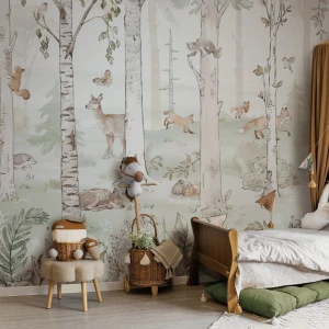 MALUMI - MURAL HELLO RABBIT GREEN TAPETA LEŚNA DLA DZIECKA