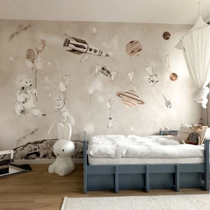 TAPETA DZIECIĘCA MURAL POLARNY KOSMOS BEŻ - DEKORILLO 