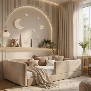 Łóżko dziecięce tapicerowane podłogowe COMFY z barierką