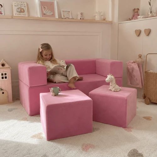 modułowa sofa dziewczęca welurowa różowa