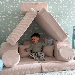Sztruksowa Sofa Dziecięca Premium Slimcord Beżowa - Meow Baby