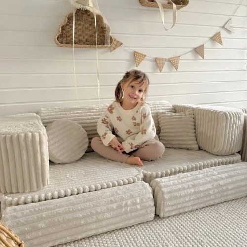 Sztruksowa sofa Pocket Plus Churros Cotton Candy White Meow Baby