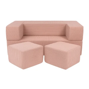 Sztruksowa Sofa dziecięca Cube Aesthetic Pudrowy Róż - Meow Baby