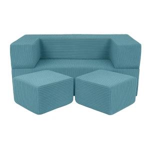 Sztruksowa Sofa dziecięca Cube Aesthetic Turkusowa - Meow Baby
