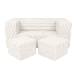 Sztruksowa Sofa dziecięca Cube Aesthetic Ecru - Meow Baby