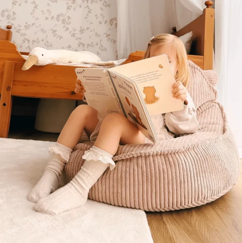 Pufa dla dziecka Sako Bag Teddy Aesthetic Pudrowy Róż - Meow Baby