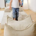 Kwadratowa pufa dziecięca sztruks Slimcord Piaskowa