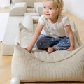 Kwadratowa pufa dziecięca sztruks Slimcord Piaskowa - Meow Baby