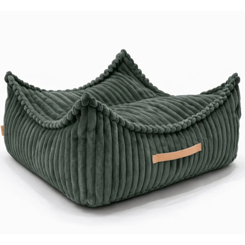 Kwadratowa pufa dziecięca sztruks Churros Pine Forest Green - Meow Baby