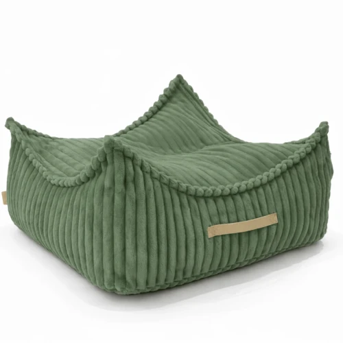 kwadratowa pufa dziecięca sztruks Churros Olive Sage Green - Meow Baby