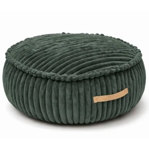 Okrągła sztruksowa pufa dziecięca Churros Pine Forest Green - Meow Baby