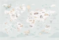 Tapeta z mapą świata dla dzieci z ilustracjami zwierząt