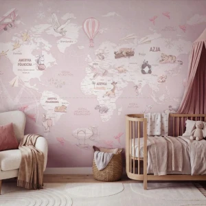 Wanderlust Sweet Lavender – tapeta z mapą świata dla dzieci - Malumi  
