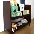 Drewniana półka Montessori na książki i zabawki Ciemny Brąz Vintage