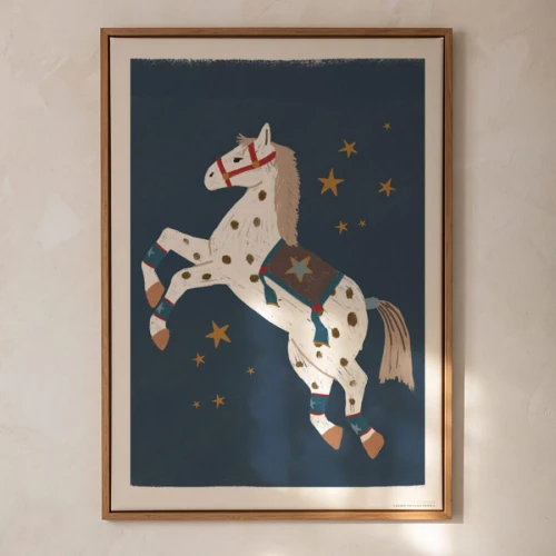 Plakat z białym koniem do pokoju dziewczynki