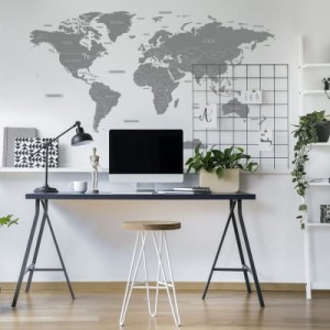 YOKO DESIGN - NAKLEJKA NA ŚCIANĘ SZARA MAPA ŚWIATA DK410