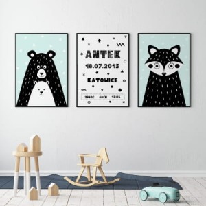 YOKO DESIGN - ZESTAW 3 PLAKATY Z MISIEM I LISEM METRYCZKA