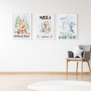 YOKO DESIGN - ZESTAW 3 PLAKATY LEŚNI PRZYJACIELE METRYCZKA