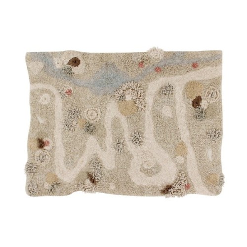 Dywan do zabawy Lorena Canals Pine Forest – bawełniany dywan dziecięcy z leśnym krajobrazem, rzeką i ścieżką.