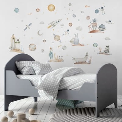 kosmiczny zestaw naklejek na ścianę do pokoju chłopca