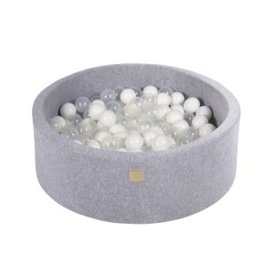 MEOW BABY - SUCHY BASEN Z PIŁECZKAMI OKRĄGŁY VELVET JASNOSZARY