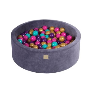 MEOW BABY - SUCHY BASEN Z PIŁECZKAMI OKRĄGŁY VELVET SZARONIEBIESKI