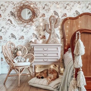 DEKORNIK - TAPETA BIRDS WHITE-GRAY