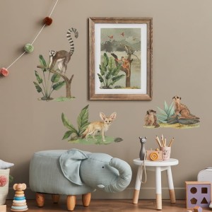 YOKO DESIGN - ZESTAW NAKLEJEK SAFARI FENEK, SURYKATKI I LEMUR