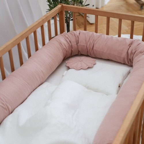 wałek do łóżeczka len pudrowy róz