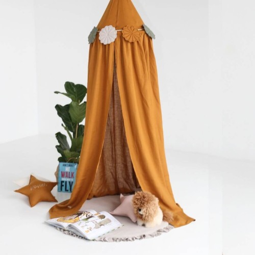lniany karmelowy baldachim do pokoju dziecka