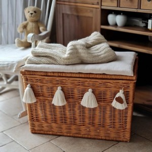 Duża Skrzynia Wiklinowa na Zabawki Naturalna Boho – Kosz z Pokrywą do Pokoju Dziecka